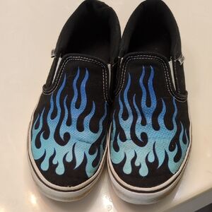 Vans Kids Black and Blue Flame Sneakers